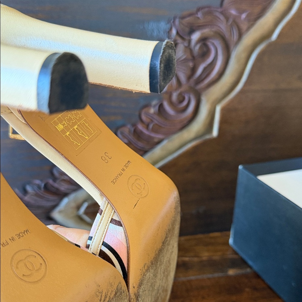 CHANEL slingback classic vintage beige and brown Patterned Women's Heels - Picture 9 of 16